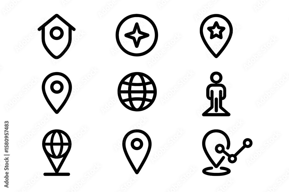 Poster minimalist navigation icons set with location and map symbols