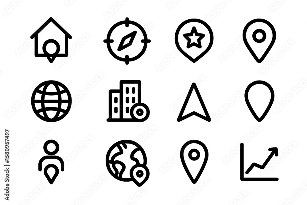 Poster minimalist navigation and location icon set for modern web design
