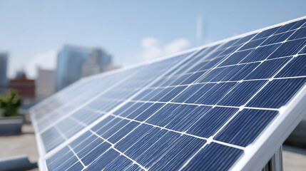 Obraz premium Close-up view of solar panels absorbing sunlight on a clear day, showcasing renewable energy technology for a sustainable future.