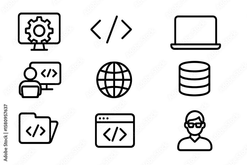 Poster linear icons set: web development and technology essentials