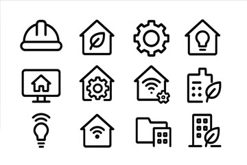 Fototapeta premium Sustainable technology icons: smart home, energy, and industry concepts
