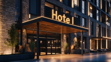 Stylish Modern Hotel with Hotel Sign