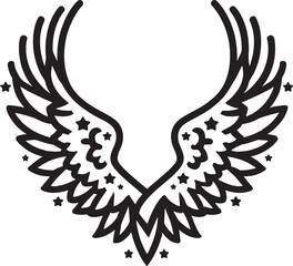 Obraz premium Vector art of a pair of ornate wings with stars, isolated on white background