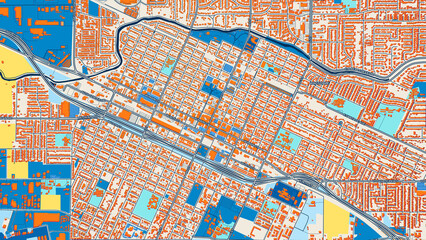 Colorful Merced Street Map with Labels and Buildings