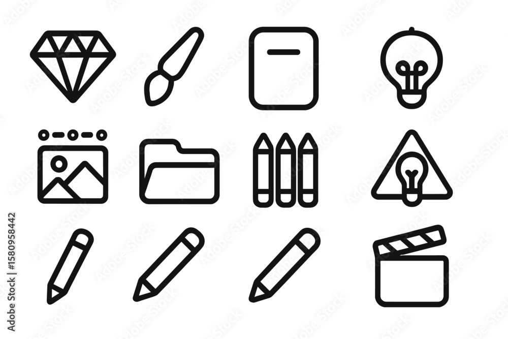 Poster set of linear design icons on black background