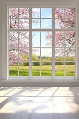 Bright Empty Modern Room with Spring Landscape View