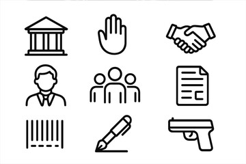 Line icons of law and order: police, justice, crime prevention, and legal concepts