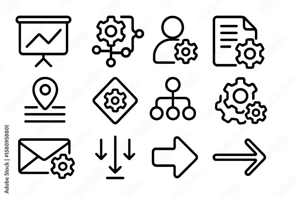 Poster minimalist business and technology line icons set for web and app design