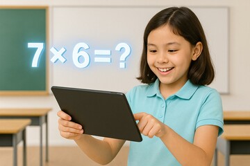 Young Student Engaging in Interactive E-Learning on Tablet in Classroom Environment