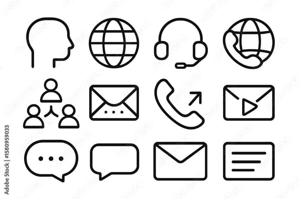 Poster minimalist communication icons set with linear style for digital platforms