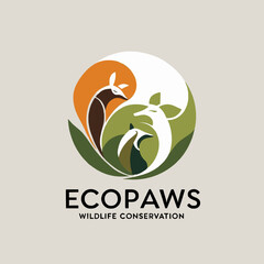 Fototapeta premium Ecopaws wildlife conservation logo featuring stylized animals and nature elements.