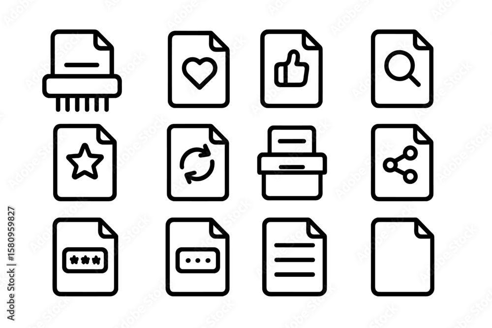 Poster simple icon set featuring various document management and interaction symbols