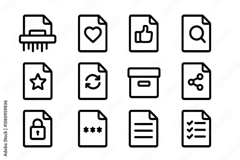 Poster minimalist black file and document icons on gray background
