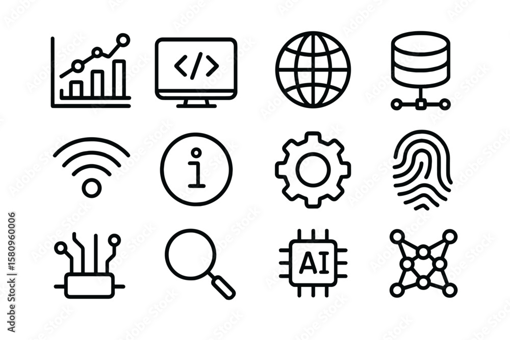 Poster modern technology icons set on dark background with linear style