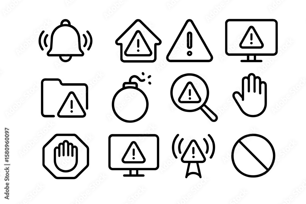 Fototapete minimalist warning icons set with alert symbols and notifications