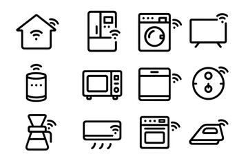 Smart home appliances: connected device icons on dark background