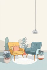 Pastel-toned living room with two armchairs