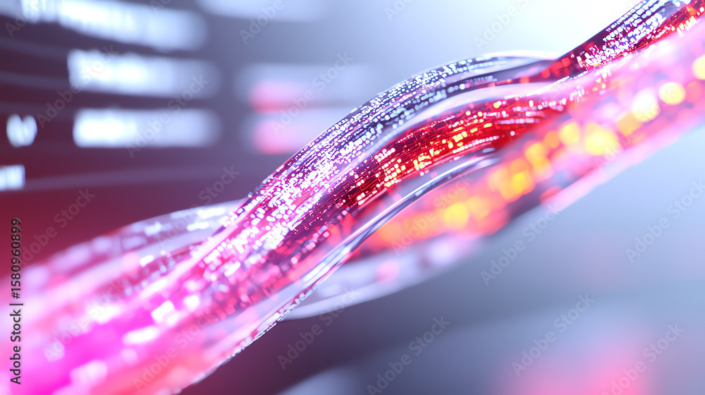 Poster futuristic abstract digital design with glowing lines and vibrant colors, representing data flow and