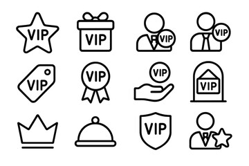 Vip icons set: simple line icons for exclusive services and rewards