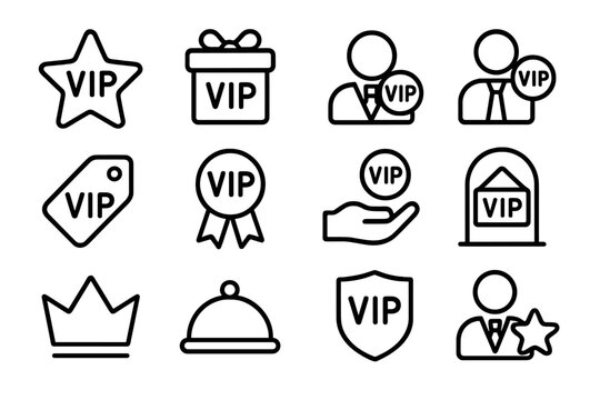 Vip icons set: simple line icons for exclusive services and rewards