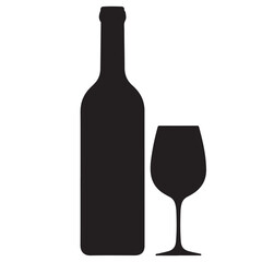 Wine bottle and glass silhouette, vector illustration.