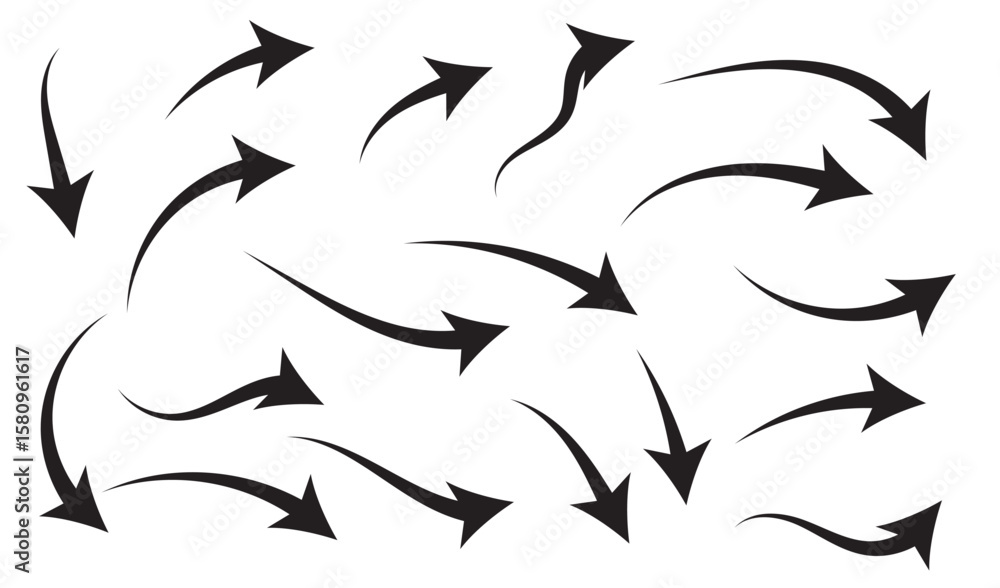 Poster black curved arrow set. curved arrows sign. set of curved arrows isolated on white background. arrow