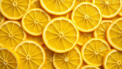 Intricate pattern of vibrant yellow lemon slices, seamlessly tiled, color, design