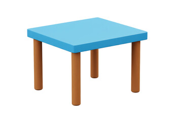 Isolated Small Blue Table Wooden Legs Kids Furniture