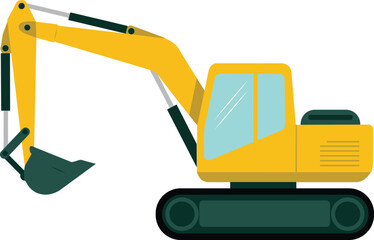 Excavator construction machine vector illustration with arm bucket cabin track for building projects
