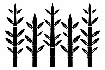 Bamboo Shoots Icon Set – 6 Black Silhouette Vectors