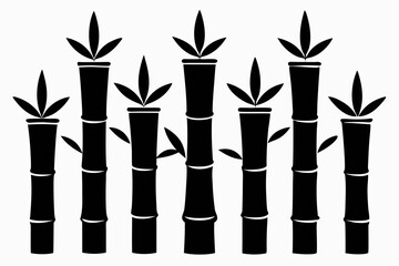 Bamboo Shoots Icon Set – 6 Black Silhouette Vectors