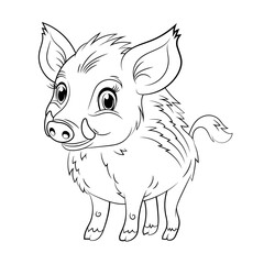 Doodle Vector Illustration of a Wild Boar in Cartoon Style. Isolated on white background. Perfect for animal-themed design projects, stickers and coloring book.