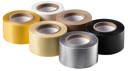 various pieces of masking tape isolated with clipping path on a white background.