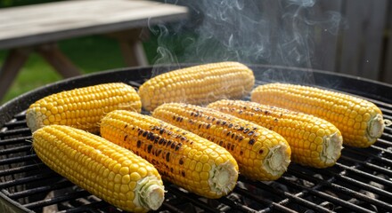 Grilled Corn on the Cob on a Charcoal Grill Outdoors