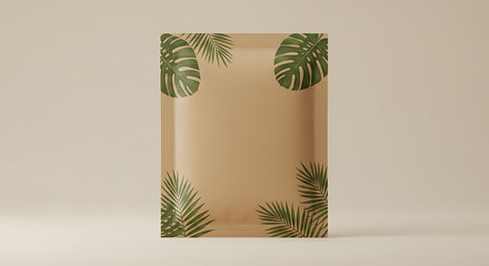 Kraft Paper Sachet Packaging Mockup with Tropical Leaves