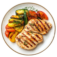 Grilled Chicken and Vegetables in a Bowl &ndash; Healthy Meal Concept. 
grilled chicken with broccoli and carrots, wholesome lunch idea, fitness food bowl, lean protein with veggies, healthy lifestyle meal
