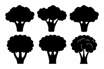 Black Silhouette Broccolini Icons - Vector Collection