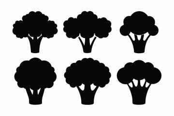 Black Silhouette Broccolini Icons - Vector Collection