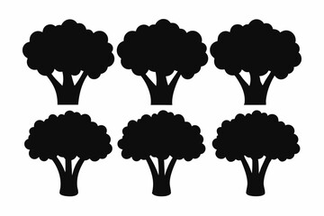 Black Silhouette Broccolini Icons - Vector Collection