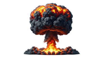 Illustration of a dramatic mushroom cloud rises after a nuclear, isolated on transparent background