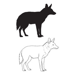 Minimalist Aardwolf Contour Duo - Perfect Vector Silhouette and Complementary Lineart - Aardwolf silhouette - Aardwolf lineart - Aardvark vector - vector set of Aardwolf

