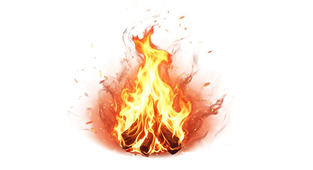 Illustration of a vibrant campfire flame isolated on transparent background, radiating warmth and energy
