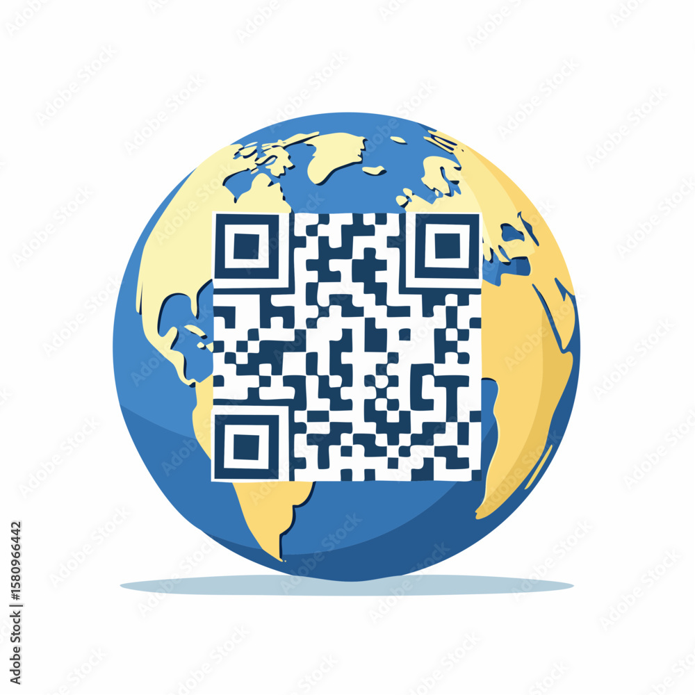 Poster world globe with continents displaying a qr code in the center