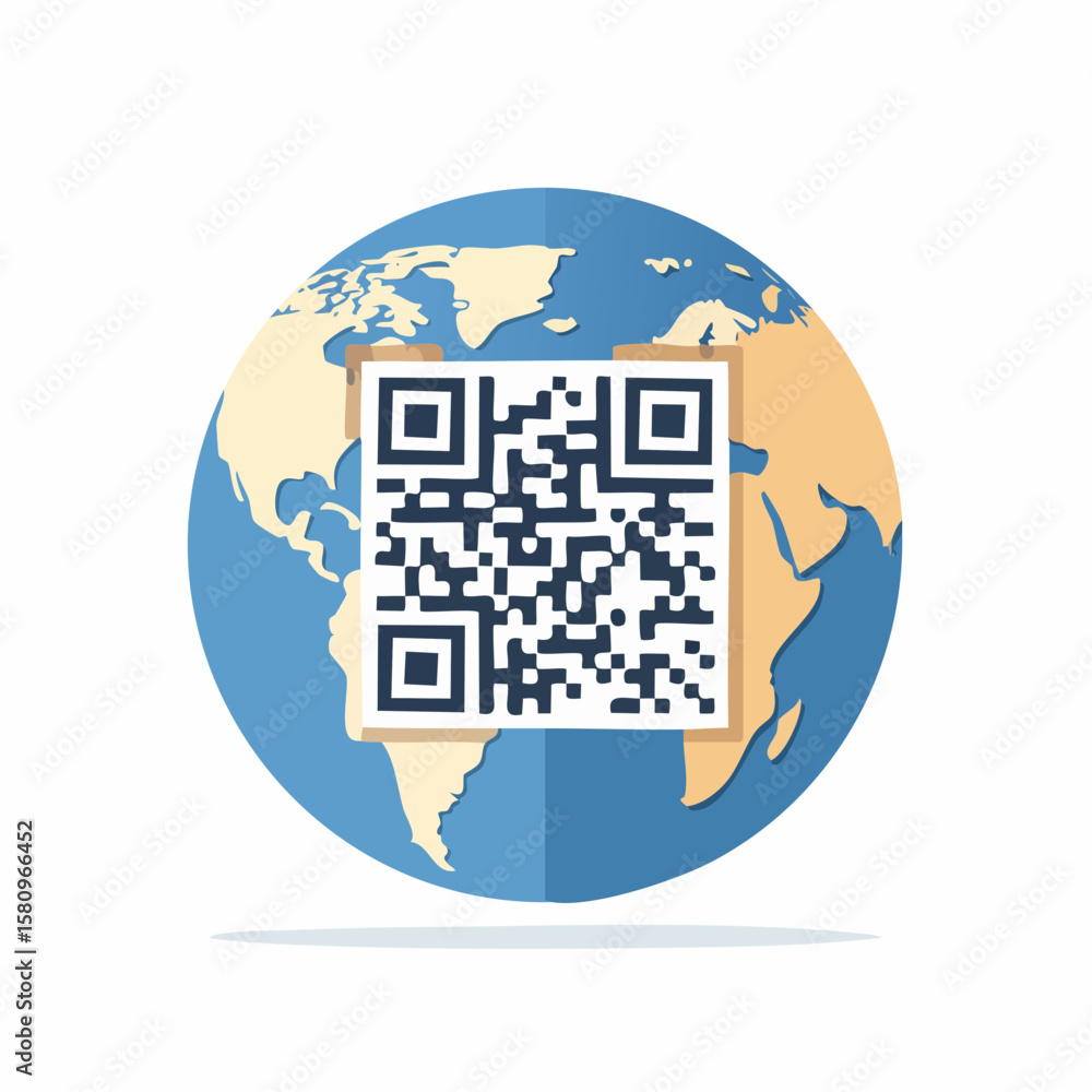 Poster world globe shown behind quick response code for instant data access