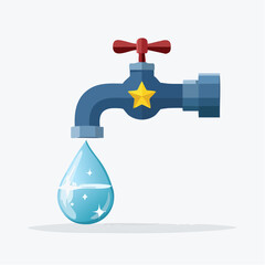 Water Faucet with a star symbol releases a drop of pure, sparkling water