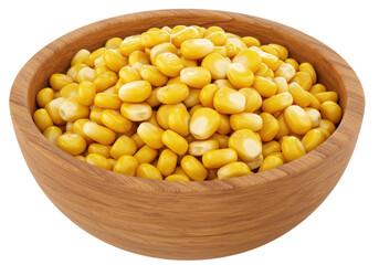 Isolated Wooden Bowl Filled with Sweet Corn Kernels