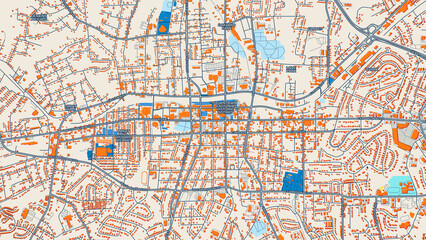 Colorful Gastonia Street Map with Labels and Buildings