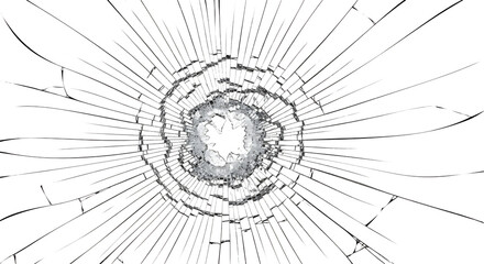 Illustration of a cracked and shattered glass with a hole isolated on transparent background