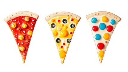 Colorful jelly candy pizza slices with assorted toppings