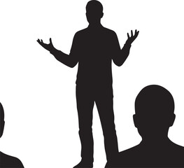 A vector illustration of a man giving a presentation to an audience a public speaking silhouette